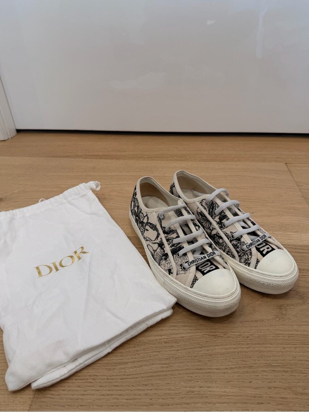 Dior White and Black Toile de Jouy Low-Top Sneakers